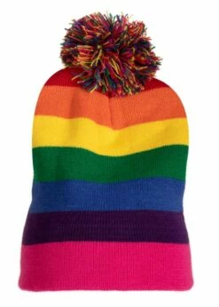 Muts Gebreid Met Pompon Regenboog